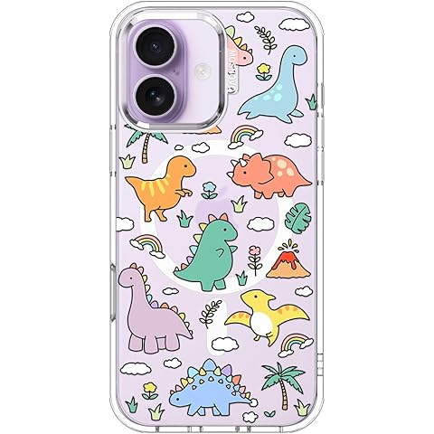 MOSNOVO for iPhone 17 Case | Compatible with Magsafe | Military Grade 6.6ft Drop Tested | Camera Control | Clear with Dinosaur Land Design