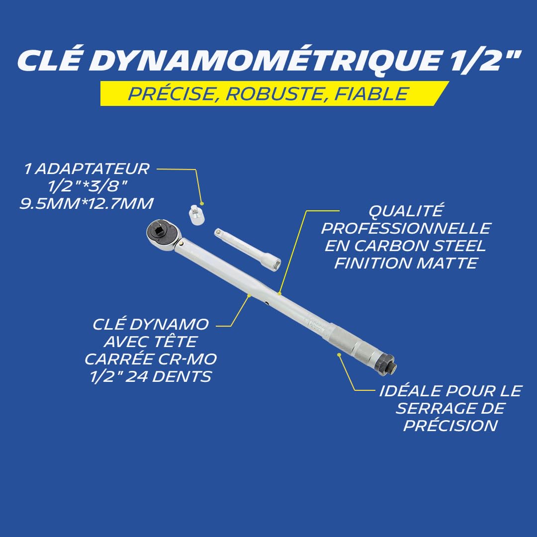 MICHELIN 008522 Clé Dynamométrique 1/2" 40-210Nm. Coffret avec barre d'extension et adaptateur