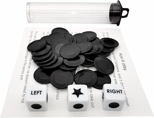 Miniatura 4 de Juego de dados de centro izquierdo y derecho con 3 dados + 36 fichas. El almacenamiento de tubo redondo es muy conveniente para viajar. Fácil de
