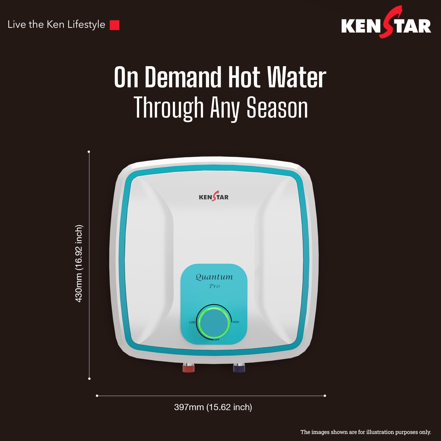 Kenstar Quantum Pro 15-L with LED Indicator & Free Pipe, 5 Star Rated Storage Square Water Heater with Superior Glassine Coated Tank, Powerful 2000W Heating Element, (White and Blue) 3