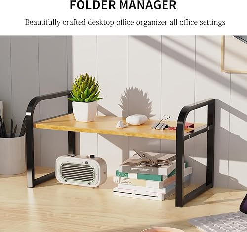 Miniatura 6 de Organizador de estante de escritorio de oficina, estante de almacenamiento de suministros de escritorio de madera, estante para tocador de