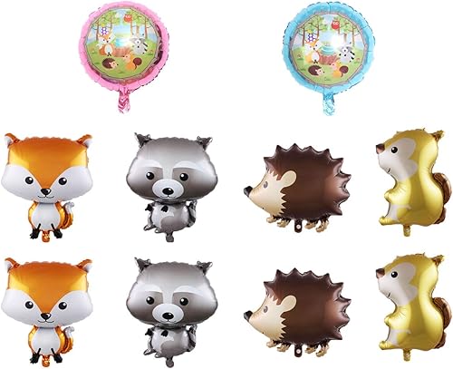 Juego de 10 globos de animales, zorro, ardilla, erizo, mapache para decoraciones de fiesta de cumpleaños temática de animales de safari en la selva