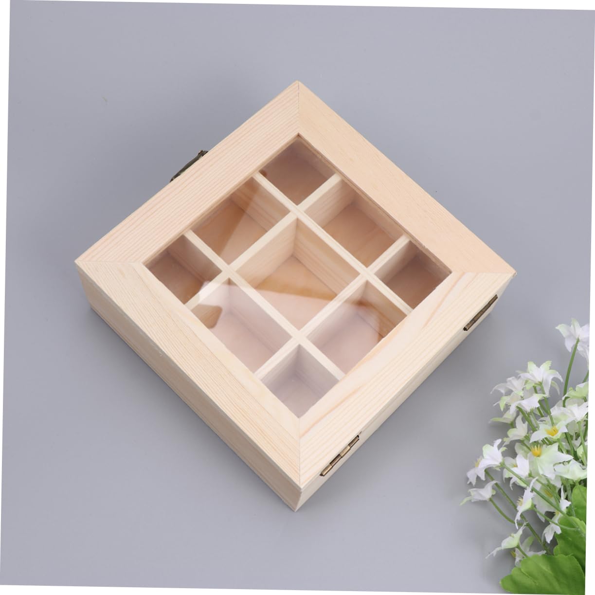 PRETYZOOM Wooden Tea Storage Box with Compartments Glass Window Coffee Organizer Chest for Tea Bags Elegant Display Case for Home Restaurant Use present for Tea Lovers