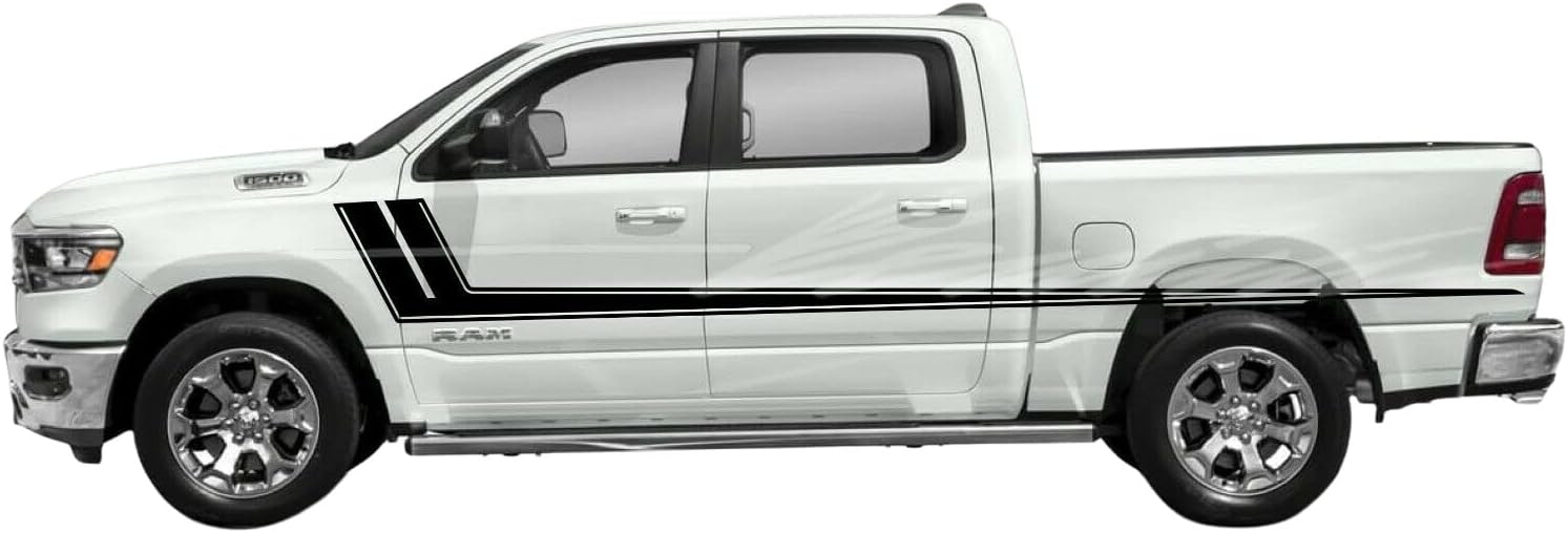 Vinyl Hockey Stripes FITS 2010 2018 2019 2020 Ram 1500 2500 3500 Compatible with Dodge Mopar(Color: Matte Black)