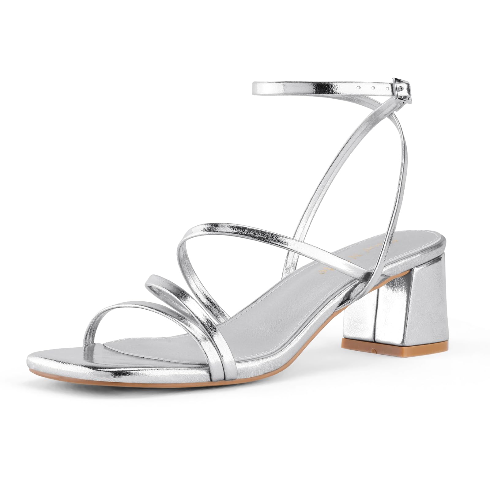 Shoe'N Tale Strappy Heels for Women Low Chunky Block Heel Dress Shoes Square Open Toe Ankle Strap Heeled Sandals