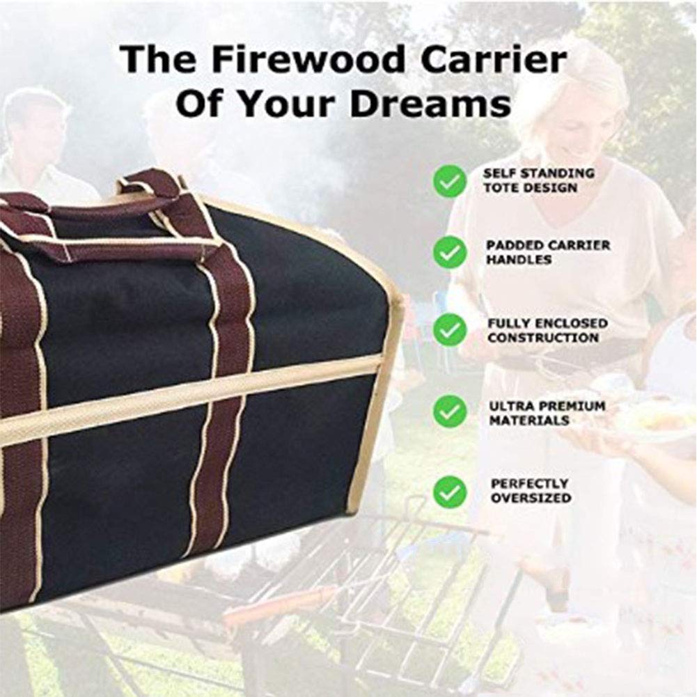 Borsa Porta Tronchi di Stoffa Oxford,Doppia Borsa in Legno Resistente,Accessori per Stufe per Camino,Supporto per Legna da Ardere Extra-Large con Manici per Custodia da Esterno,#1