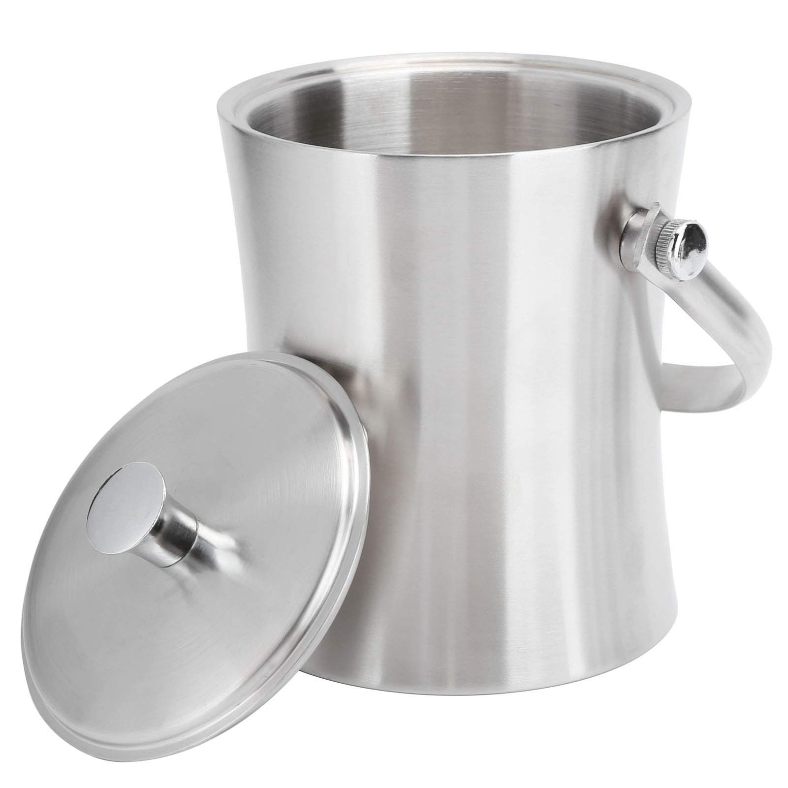 Cubo de hielo de 1 l con tapa y pinza para hielo, cubo pequeño para champán, cubo de acero inoxidable con aislamiento de doble pared, cubo de vino de metal galvanizado con asa de transporte, enfr