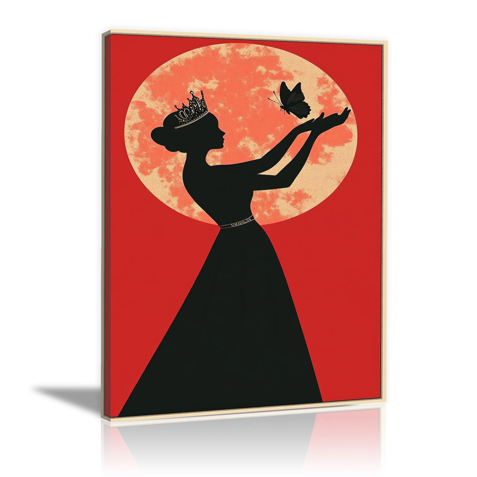 TERUEA Funny Bathroom Wall Art Print Crowned Woman Butterfly Silhouette Vintage Humor Wall Art Poster for Bathroom Toilet Decor(Red)-70x100cm Framed