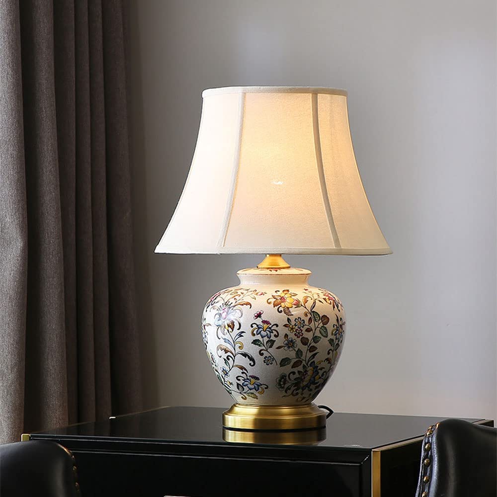 Lampa Stołowa Lampy Stołowe Do Salonu Lampa Stołowa Ceramiczna Malowane Kwiaty Lampy Stołowe Do Sypialni Lampka Nocna Tradycyjny Salon Gabinet Lampki Nocne Lampa Do Łóżka, B-Pilot Zdalnego Sterowania