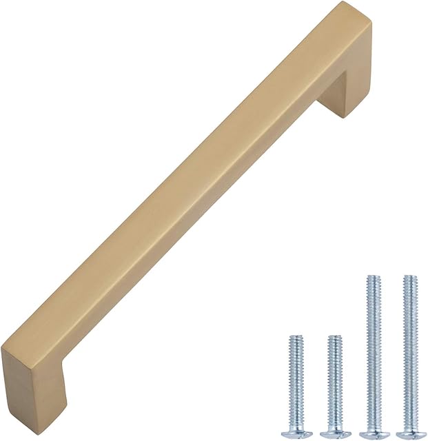 Amazon Basics AB3701-GC-10 Cabinet Pull, 10.5 cm Length (9.5 cmHole Center), Golden Champagne