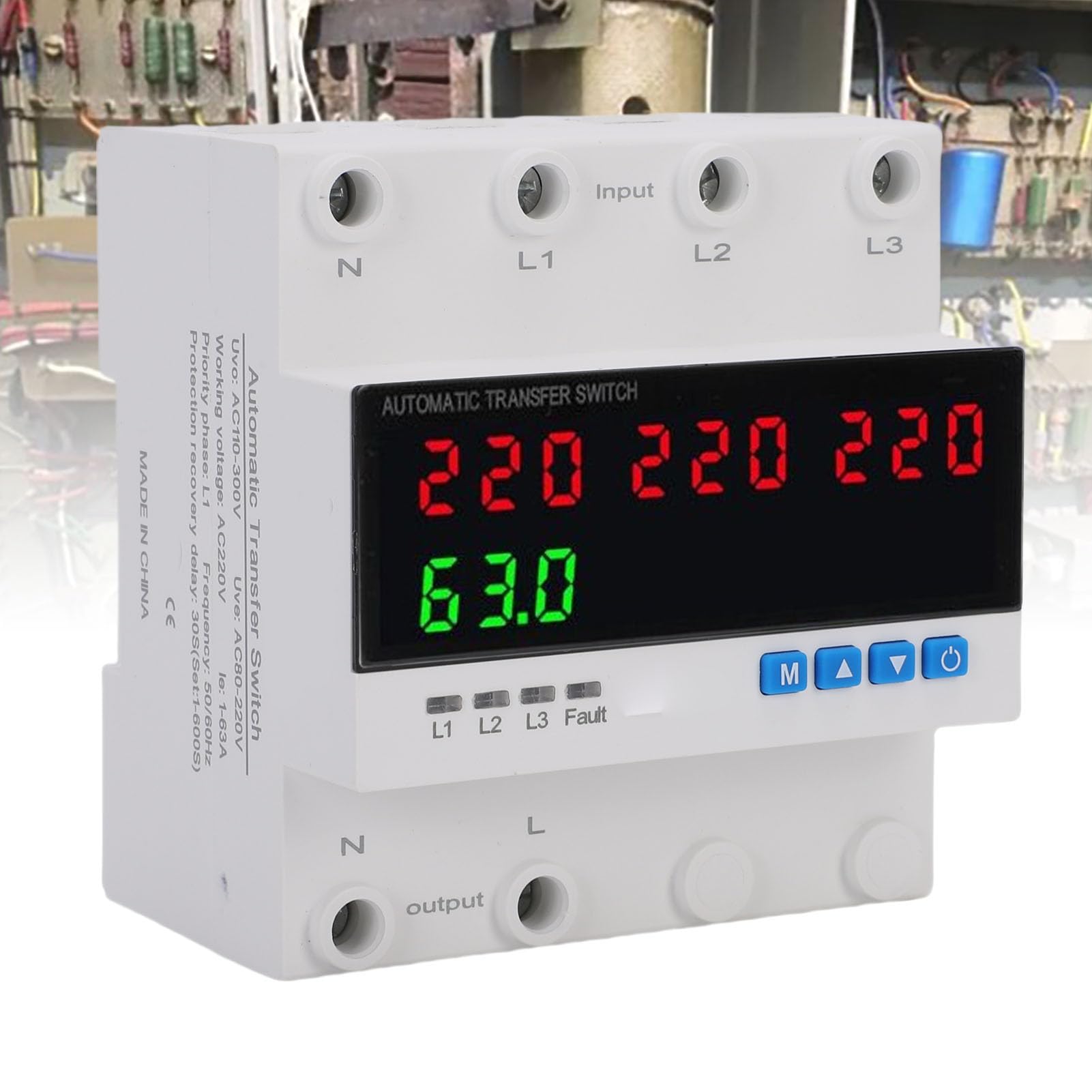 Automatischer Übertragungsschalter, 63A 4P 3PH Überstromüberspannung Unterspannung Beschützer ATS Einstellbarer LED -LED -Anzeige für Generatorwechselrichter