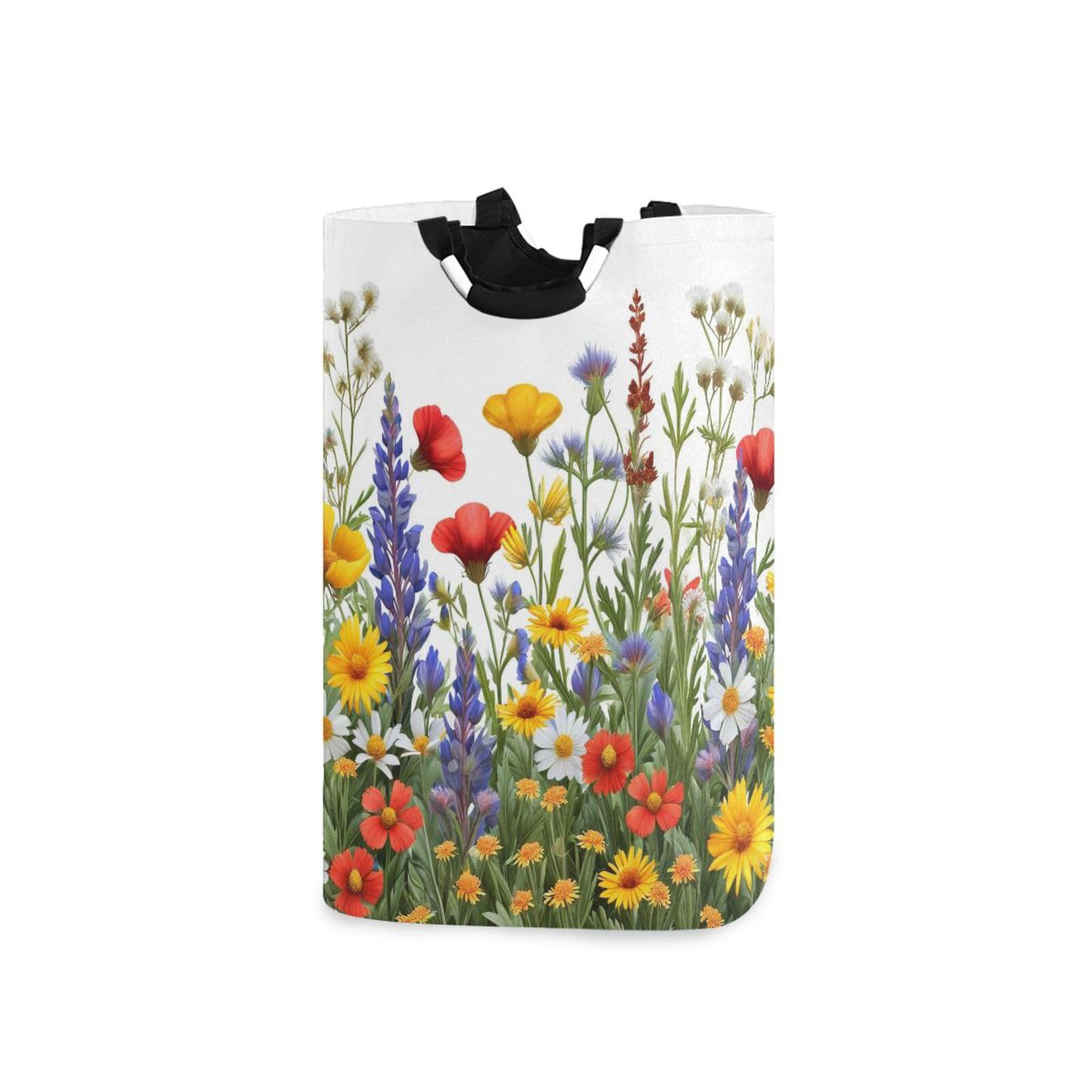Jihqo Laundry Hamper Basket Beautiful Wildflowers Collapsible Nursery Storage Bin Waterproof Clothing Baskets for Home Bedroom Bathroom Washing Room
