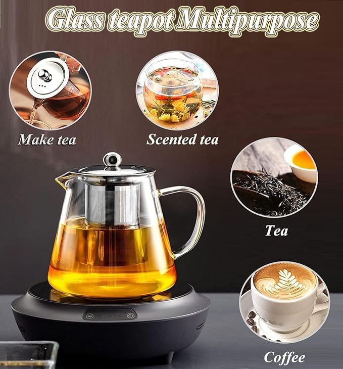 Image of Borosilicate Glass stovetop Kettle with Stainless Steel Infuser teapot to Infuse Tea Coffee Black Tea harbal kadha Tea Pot for Making Green Tea (400 ML Green Tea Kettle)