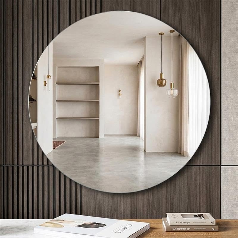 Image of 1.5 Feet (18 Inch) Round Frameless Bathroom Mirror, Wall-Mounted HD Mirror Explosion Proof Hanging Mirror for Washbasin, Entryway, Living Room