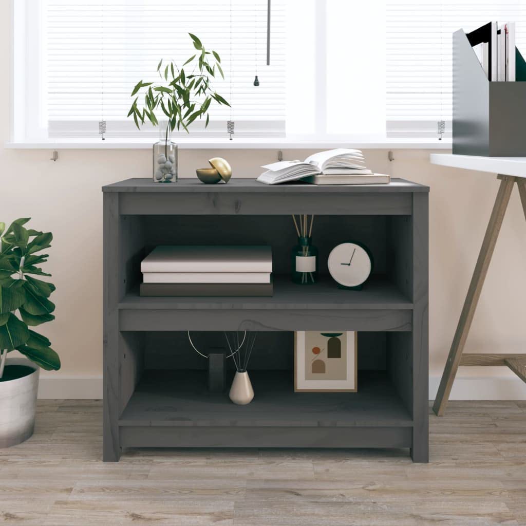 Bücherregal Grau 80x35x68 cm aus massivem Kiefernholz mit viel Stauraum, freistehend als Regalsystem, Bücherschrank, Aktenregal, ideal für Wohnzimmer, Büro, Arbeitszimmer, Kinderzimmer
