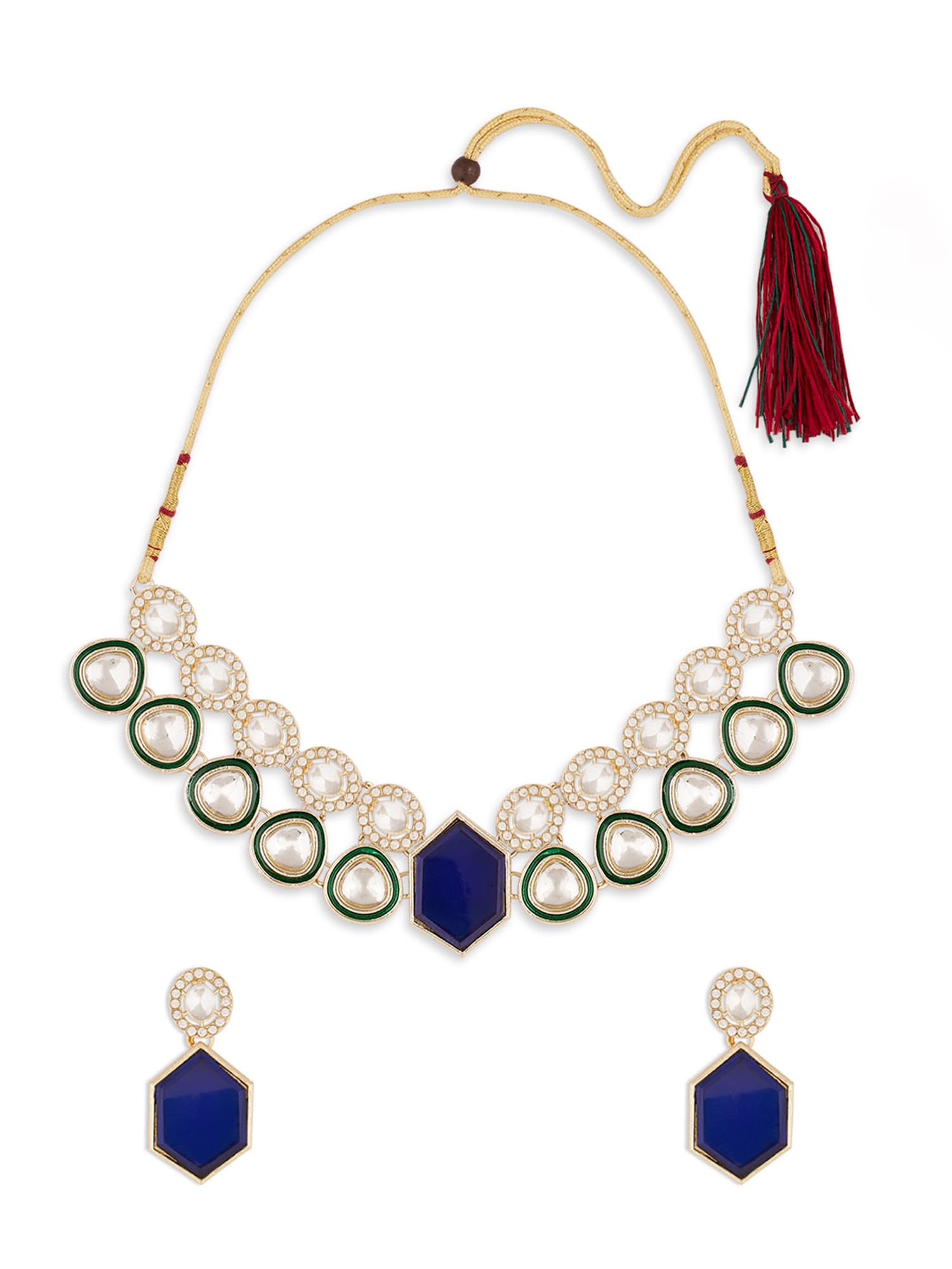 ZAVERI PEARLS Blue Stones Green Meenakari Dazzling Necklace & Earring Set For Women-ZPFK18340 (B0D9NLGCNF) Amazon Price History, Amazon Price Tracker