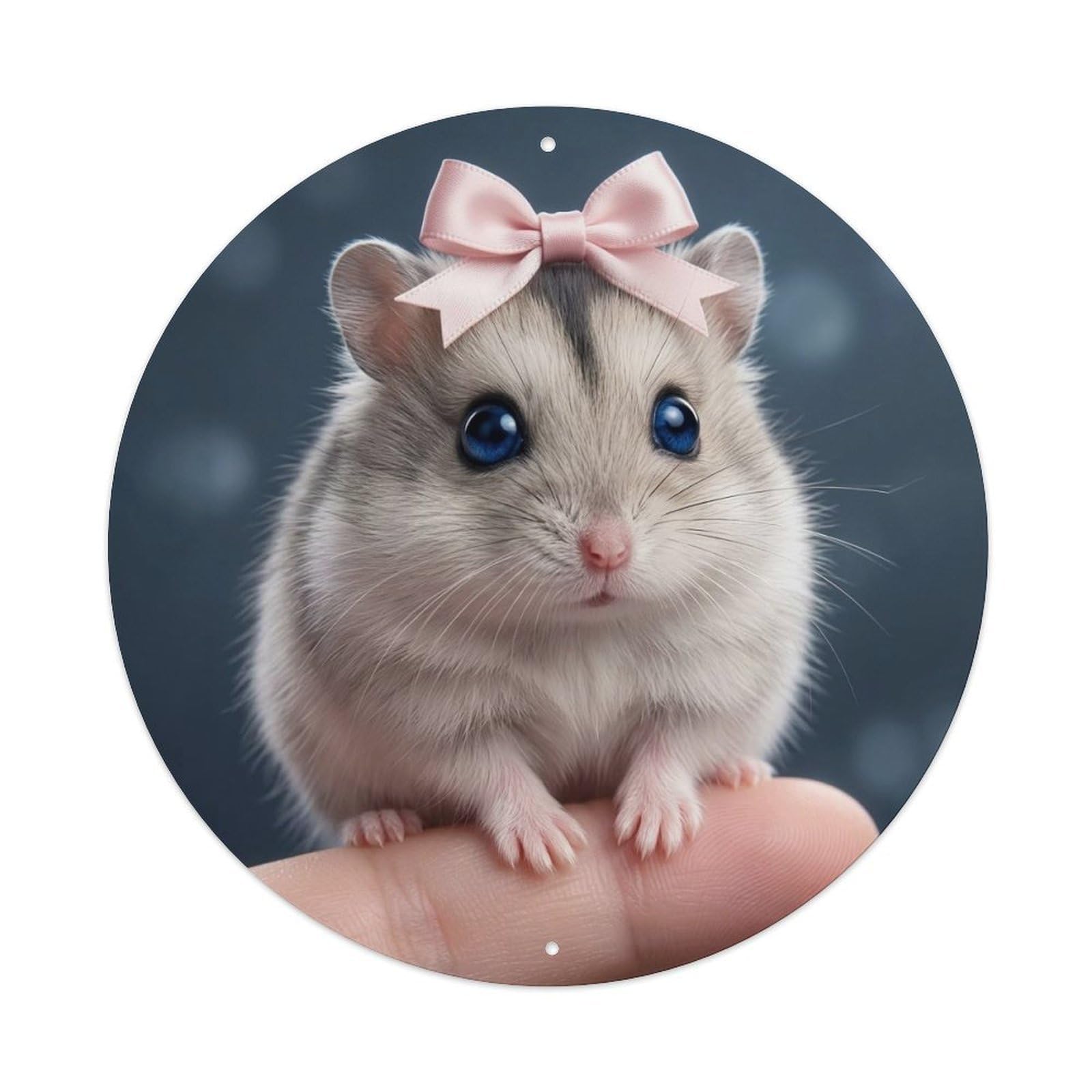 Animal Miniature Fluffy Hamster Adorable Bow Decor for Pet Owners Vintage Metal Tin Sign Plaque Wall Decor for Cafe, Club Bar, Office, Garden Metal Poster 8x8Inch