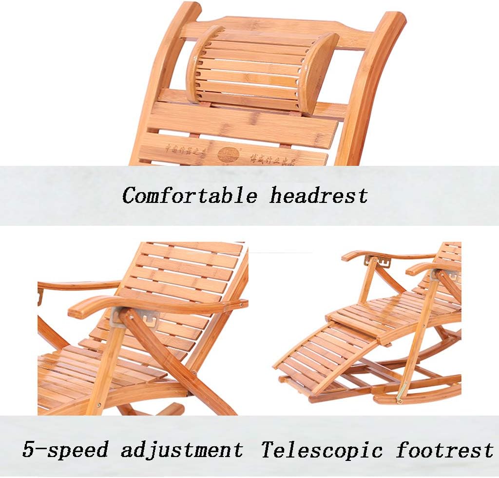 N / A Bamboo Rocking ChairFolding Chair, Adjustable Wooden Garden Bamboo Rocking Chair for Outdoor Leisure Balcony/Camping/Sun Chair(Color:Reinforced Plate)