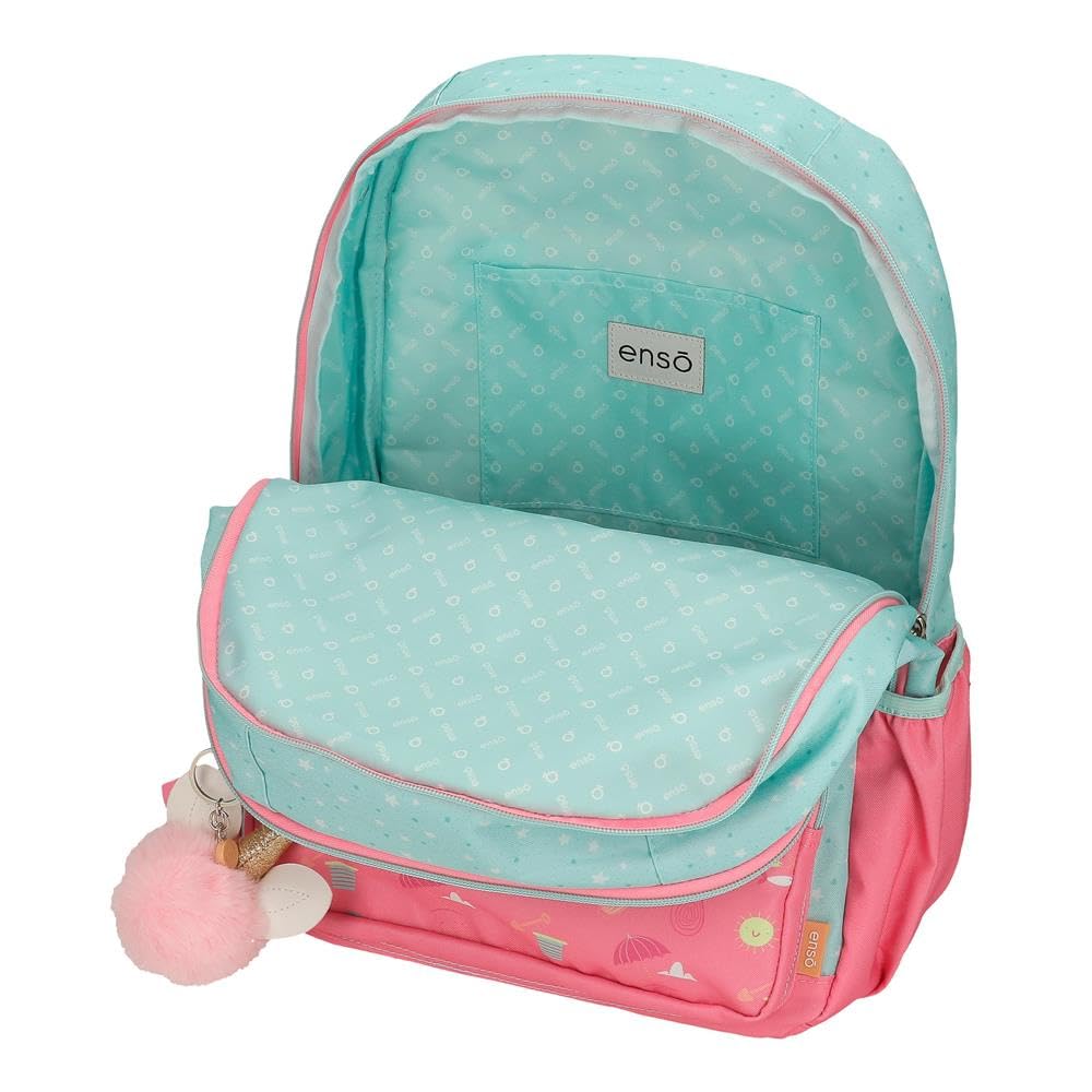 Enso Magic Summer Zaino per bambini, zaino per la scuola, realizzato in poliestere, ruote doppie a rotazione multidirezionale, molteplici modi di usarlo, rosa e blu, multicolore, 32x44x17 cms, Zaino
