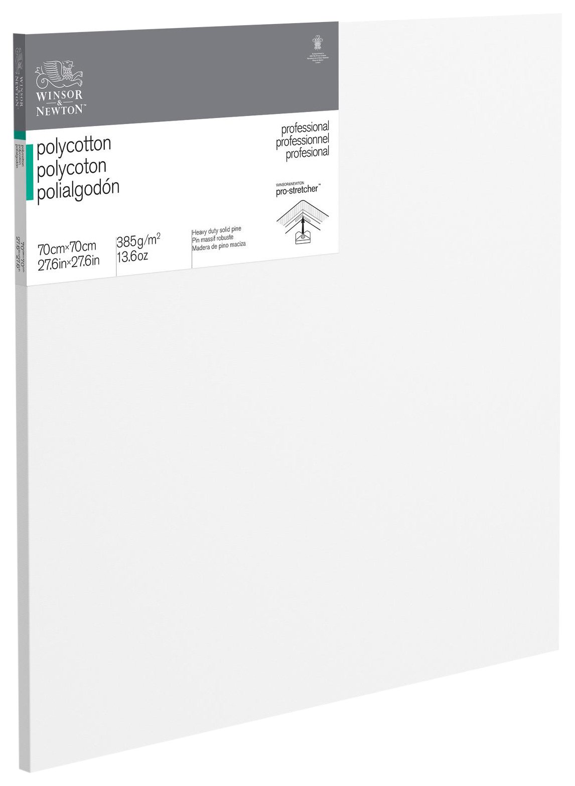 Winsor & Newton 6206037 Professional Keilrahmen aus Baumwollmischgewebe, 385 g/m², 3-fach grundiert, mittlere Körnung, ideal für die Ölfarben und Acrylfarben - 70x70cm