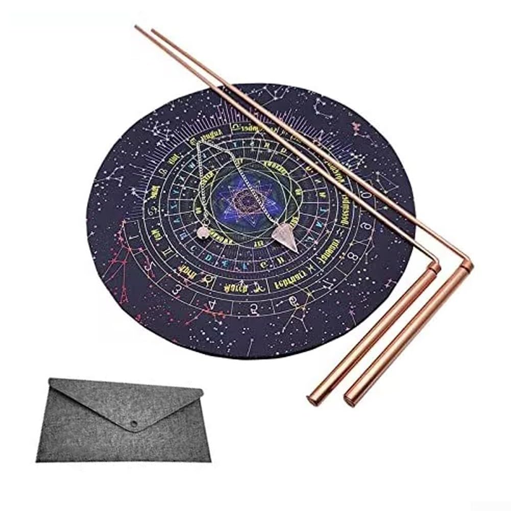 Oniissy Outils de radiesthésie professionnels en cuivre avec pendule et tapis de diseur de bonne aventure pour le travail énergétique