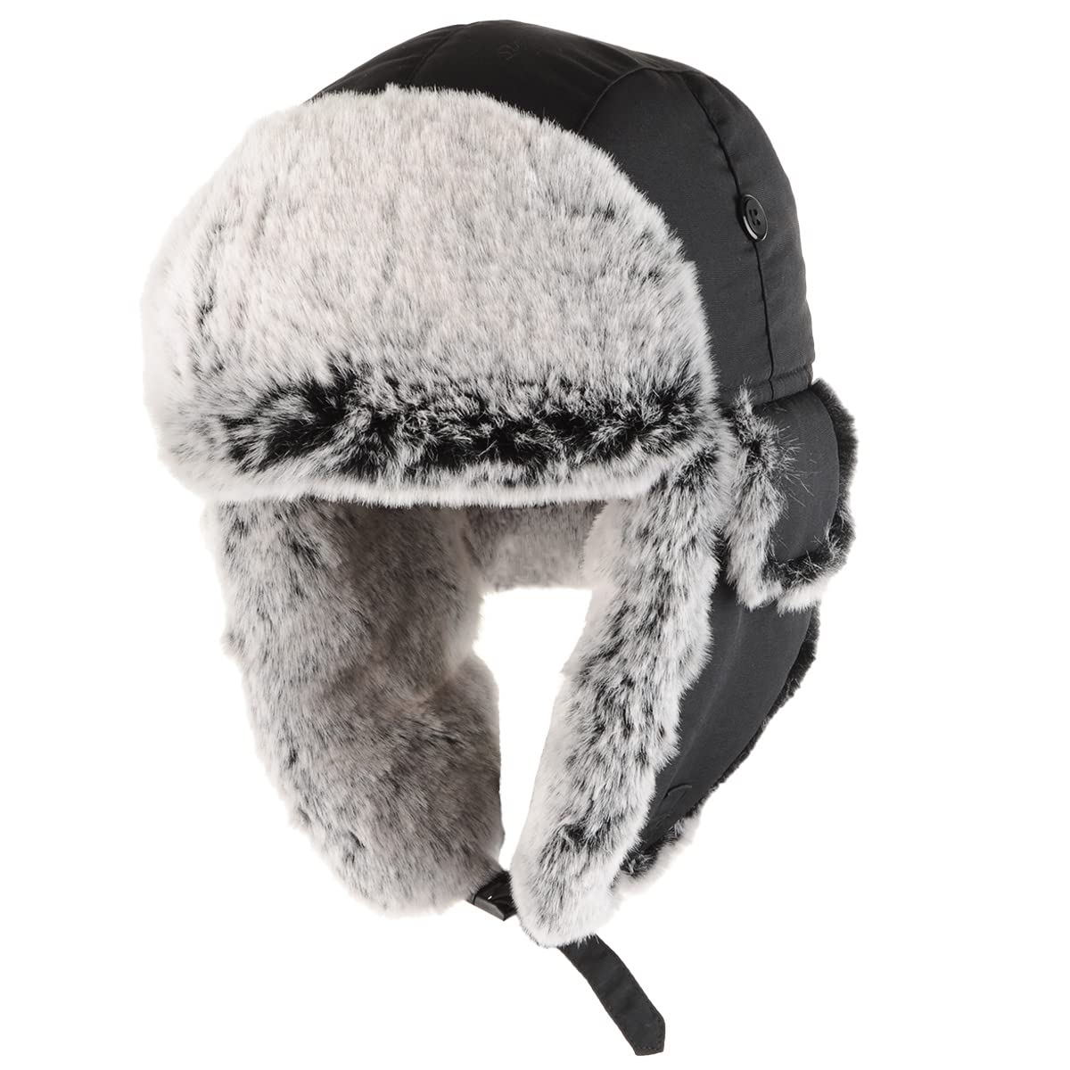 Taslan Ushanka Cap - Faux Fur Lined Warm Winter Russian Style Hat (Small (54/55 cm), Black)