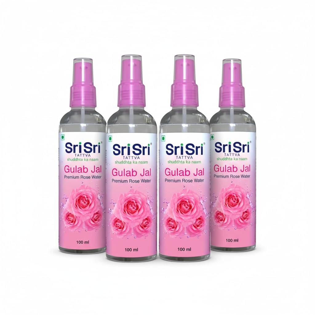 Sri Sri TATTVA shuddhta ka naam Gulab Jal Spray, 100ml (Pack of 4) - Pure Rose Water Mist for Hydrated, Glowing Skin - Premium Toner & Cleanser for Soft, Smooth Skin