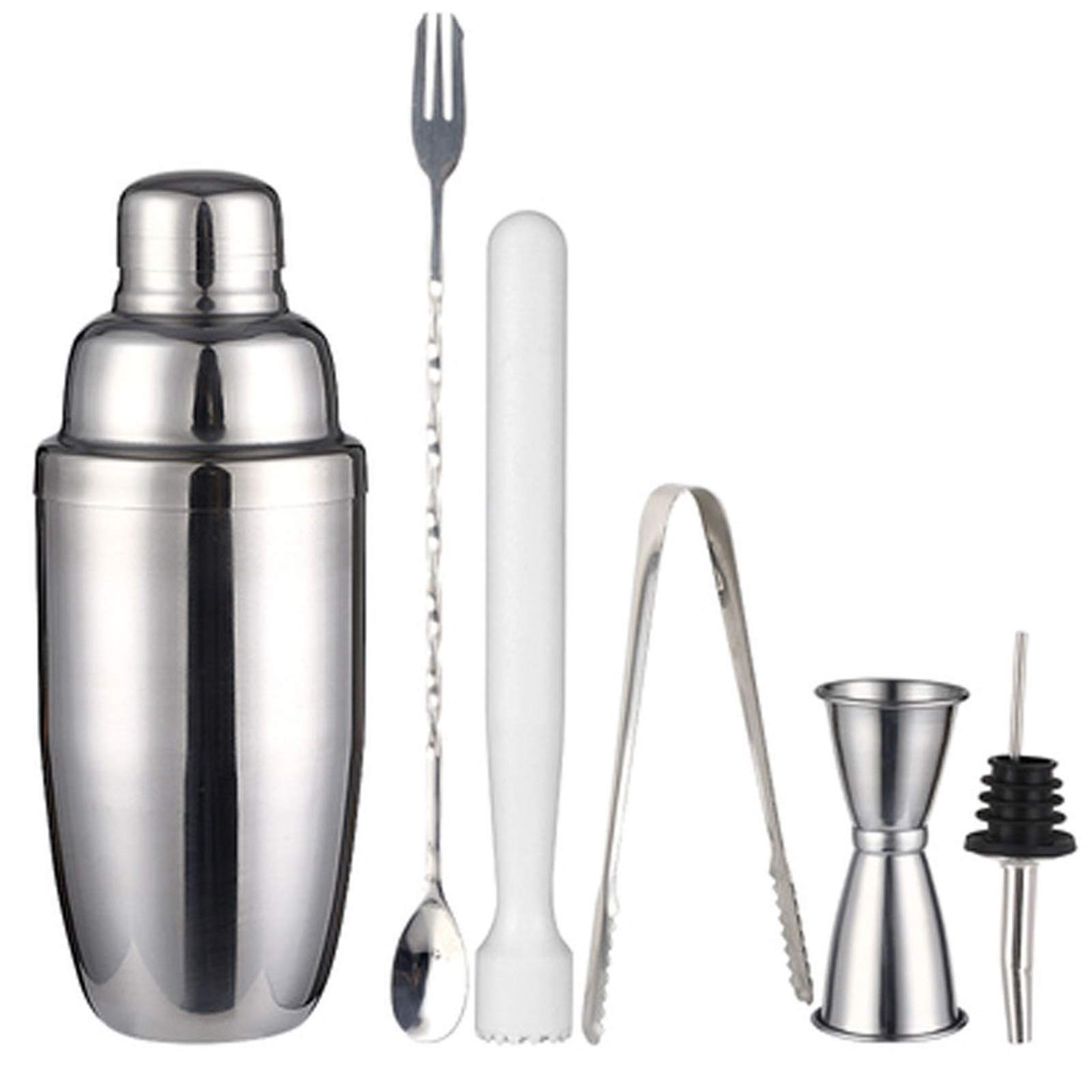 Mezclador de vino Sistema de 6 piezas para los camareros o los mixólogos - Accesorios de conjunto de barra de casas, mezcla de acero inoxidable Kit de barmandero con shakers, coladores, jigger, Muddle