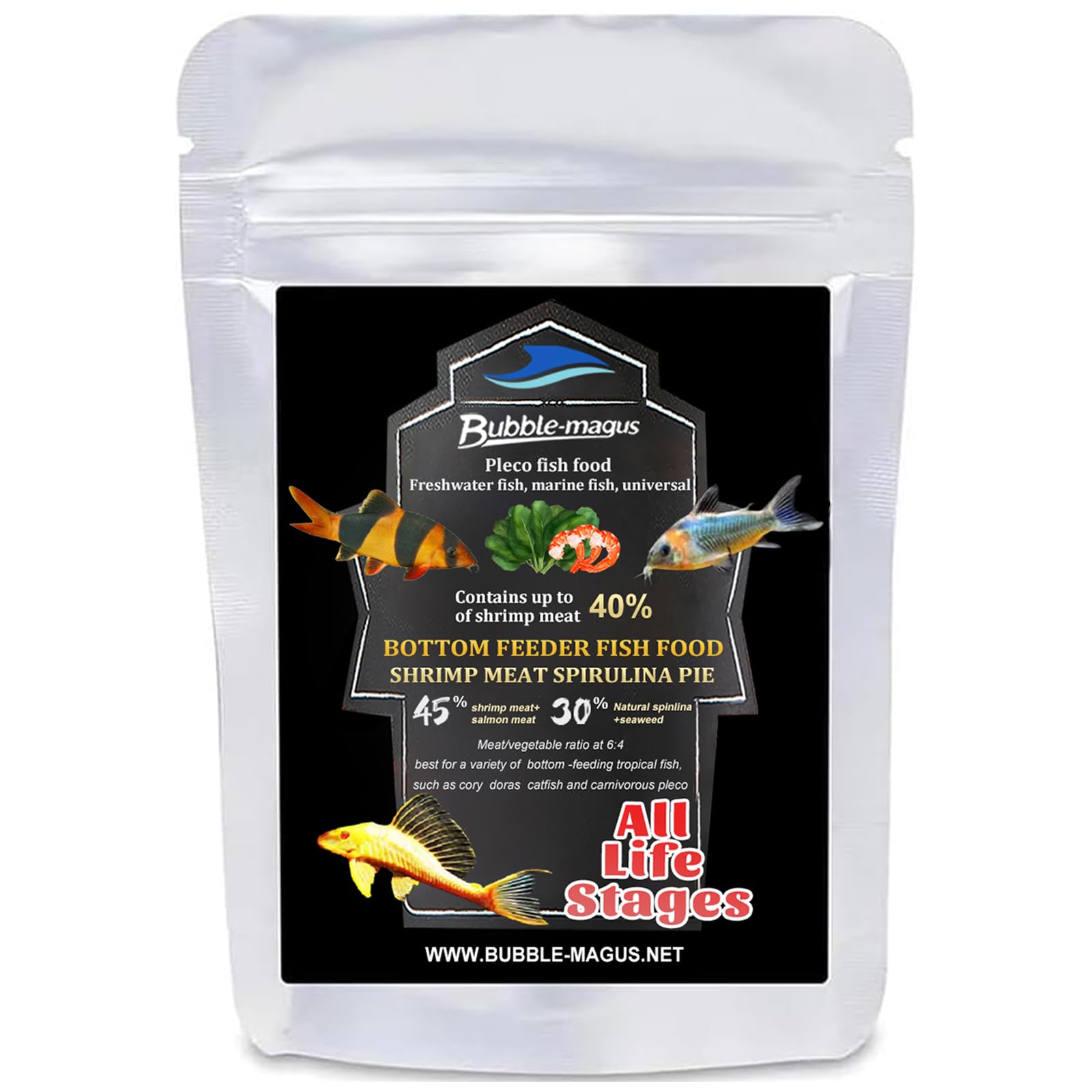 Bubble Magus Bottom Feeder Fish Food, Natural Prawns Meat, Seaweed Protein, Balanced Diet, for Catfish, Corydoras, Loaches, Large Tropical Fish (5 Ounce)