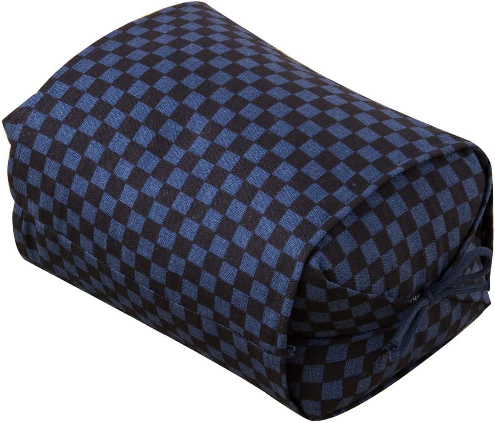 EMOOR Buckwheat Husk Pillow.(Checkered-Blue) Made in Japan