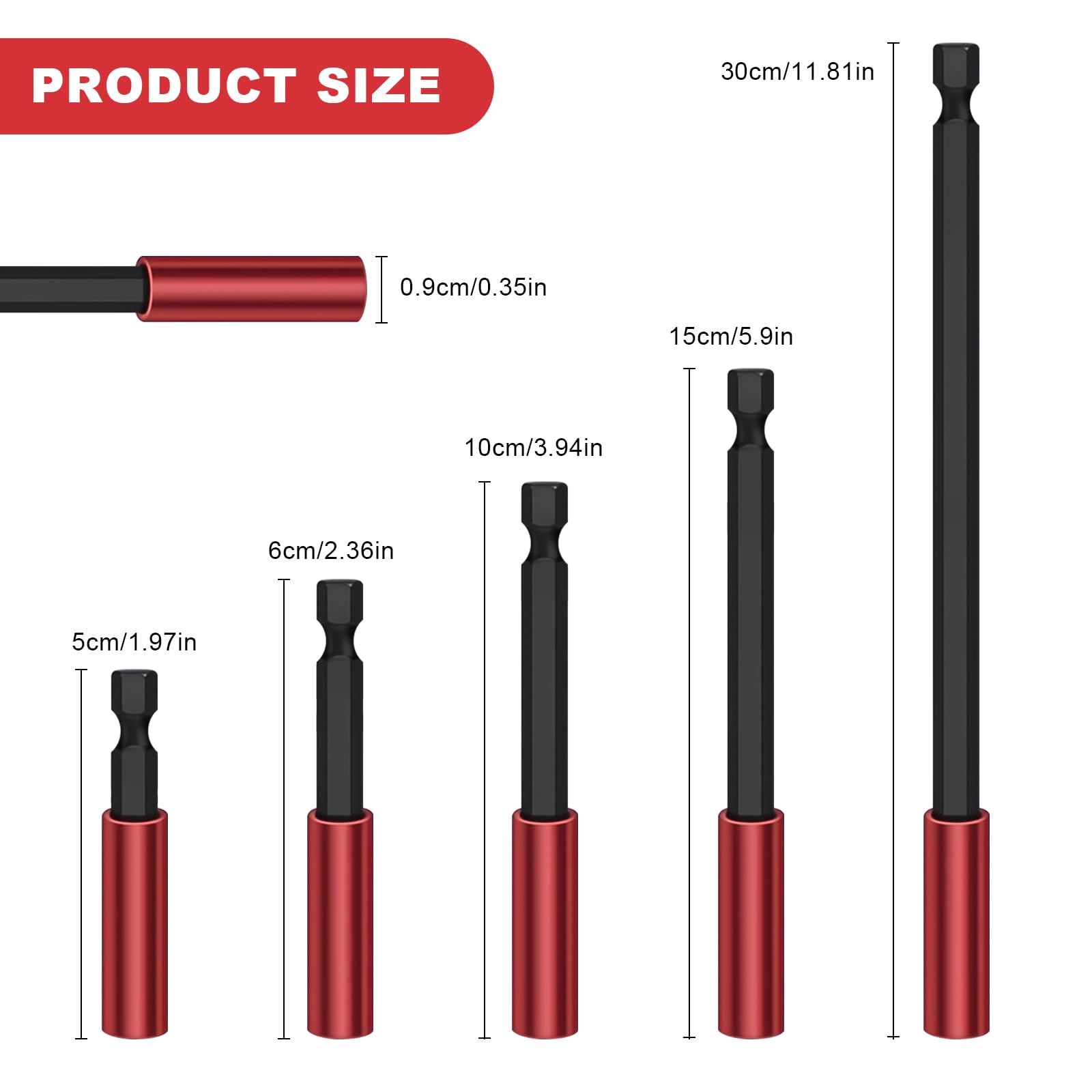 5 Pezzi di Prolunga Magnetica per Punte, Porta Punte Lungo 50/60/100/150/300 MM, Albero Esagonale da 1/4 di Pollice, per Trapani E Cacciaviti