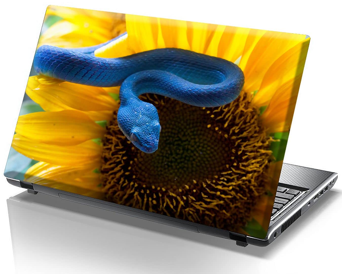 CVANU Blue Viper Snake on Sunflower Laptop Skin/Cover/Sticker for All Laptop Upto 15.6inch Vinyl Sticker Anti-Scratch-Waterproof-Self-Adhesive Multicolour Size (10inch X 15inch)_C97