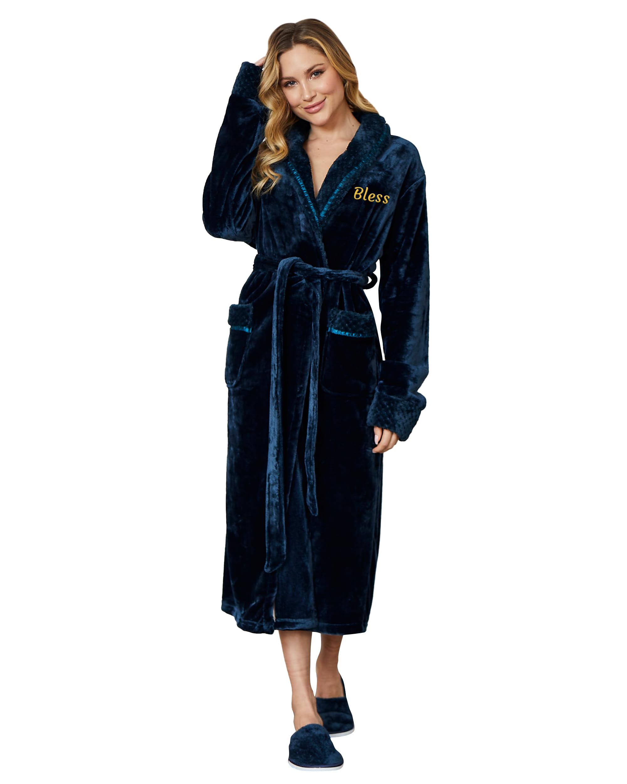 Lotus Linen Women Soft Plush Robes - Personalized Fleece Robe for Women - Long Fluffy Spa Bathrobes