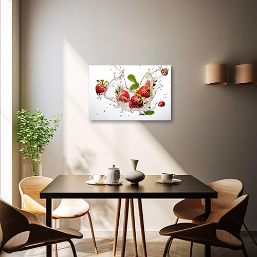 Miniatura 4 de CXHOSTENT Lienzo decorativo de frutas para pared, decoración de pared de cocina, diseño de fresa, agua, pintura de alimentos, restaurante, cocina,
