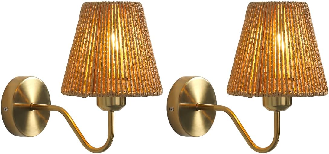 Rustic Wall Lamp Set of Two Indoor Farmhouse Vanity Lighting Fixtures (Conical-Brown)