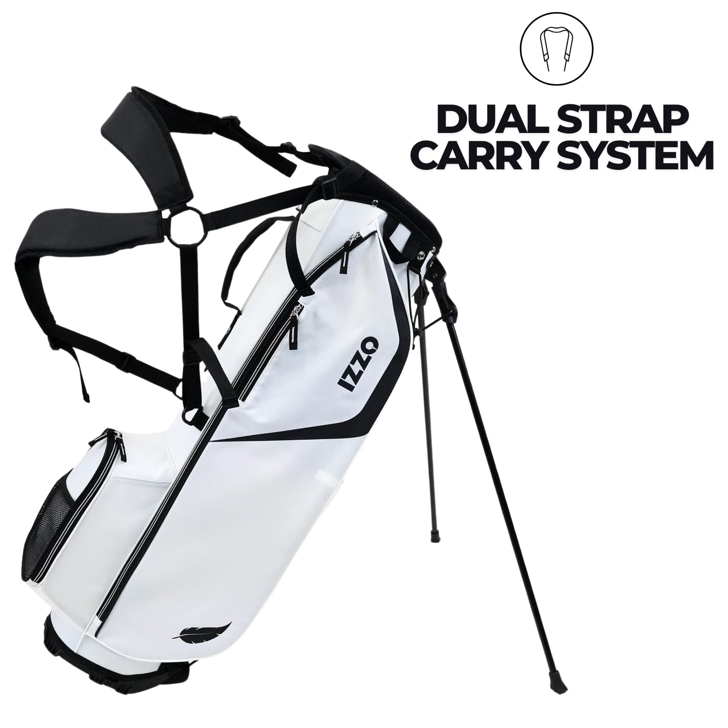 Izzo Golf Ultra-Lite Stand Golf Bag with Dual-Straps & Exclusive Features, 3.2 pounds, White/Black