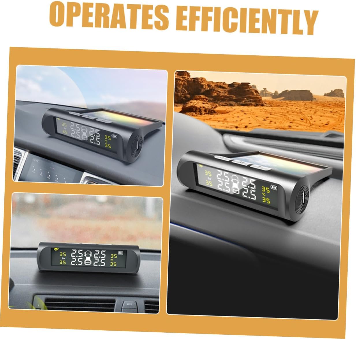 Solar-Powered Car Tire Pressure Monitor with Digital Backlight Display Low-Pressure Alarm Sensors for Auto Tire Monitoring Easy Installation for Suvs Trucks Rvs