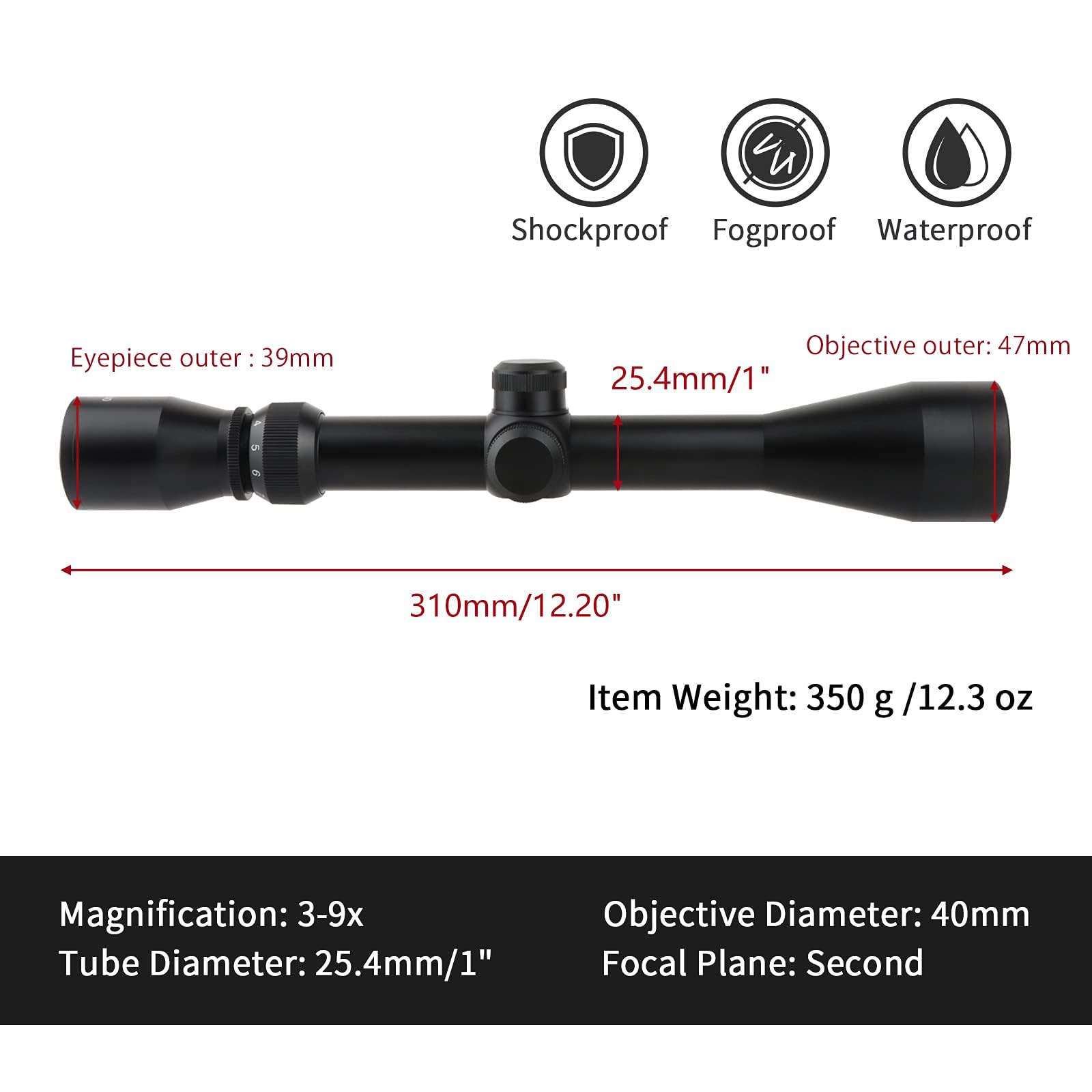 Cannocchiale da puntamento tattico 3-9x40mm Mirino ottico SF compatto FMC Mil-dot impermeabile antiurto supporti Weaver Picatinny copriobiettivo