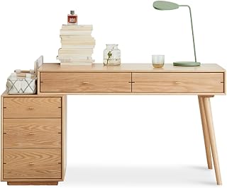 Vanity Desk Office Desks Retractable Desk Home Office Computer Workstation with Bookshelf and 5 Drawers Den Work Table Study