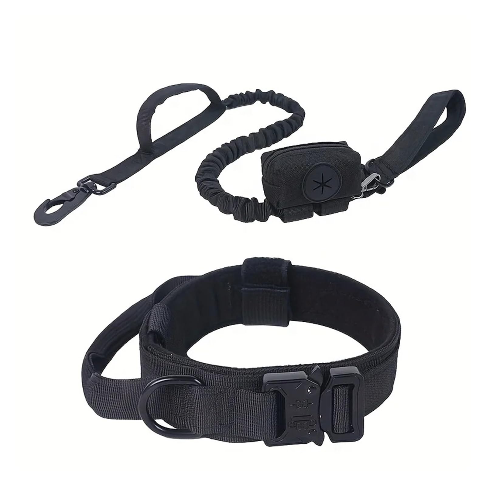 Collier tactique chien XL noir avec laisse en nylon militaire réglable