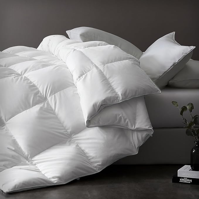 downluxe Down Comforter King Size with Premium Fabric, All Seasons Medium Warmth Duvet Insert King, Hotel Collection Down Comforter King Size with Corner Tabs (104x90, King, White)