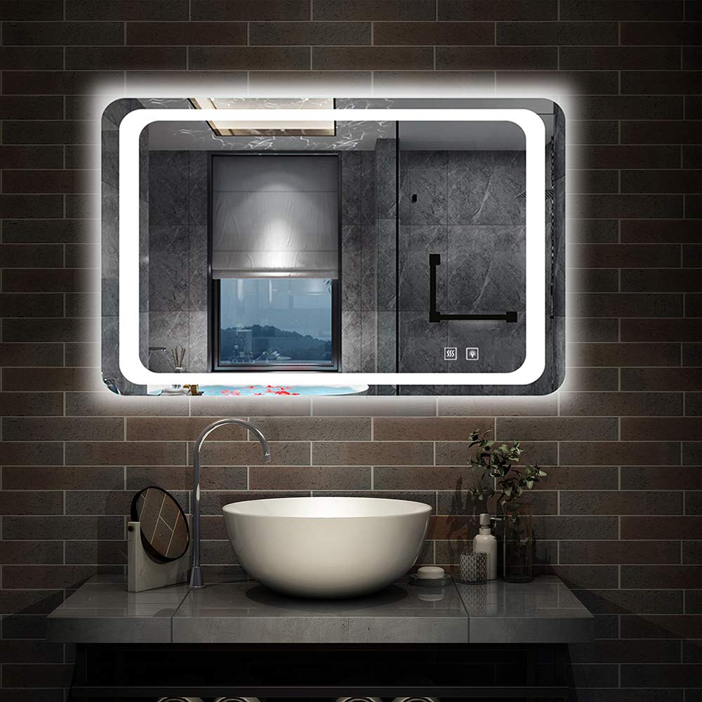 Xinyang 800x600 Bathroom Wall Mirror with LED Lights,with Demister Pad,Separate Touch Control Switch,IP44,Landscape or Portrait