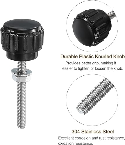 Miniatura 58 de uxcell Juego de 4 perillas moleteadas, tornillos de pulgar con tuercas y arandelas, rosca macho métrica M6 x 1.378 in, cabeza de plástico de 0.984
