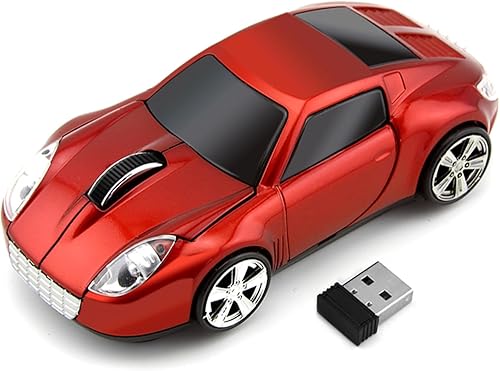 Miniatura 2 de Ratón inalámbrico para laptop, 2.4G Cool Sports Car Mouse USB Óptico Ratones de computadora para portátil/PC/Windows/Notebook/Mac (rojo)