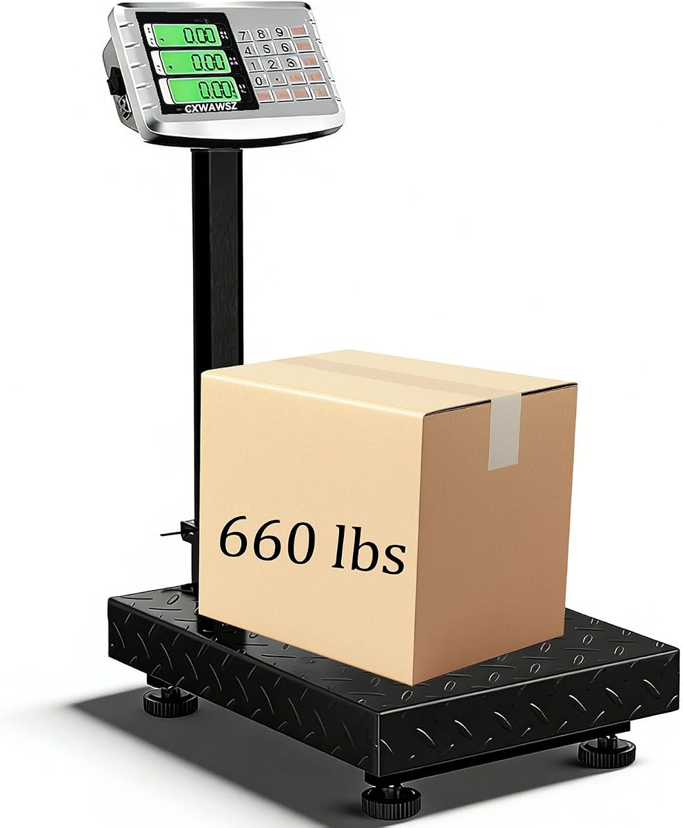 660lb Industrial Platform Scale Floor Weight Computing Postal Scale Digital Large Scale LB/KG Perfect Foldable for Postal Luggage Shipping Mailing Weighing Double-Sided Display