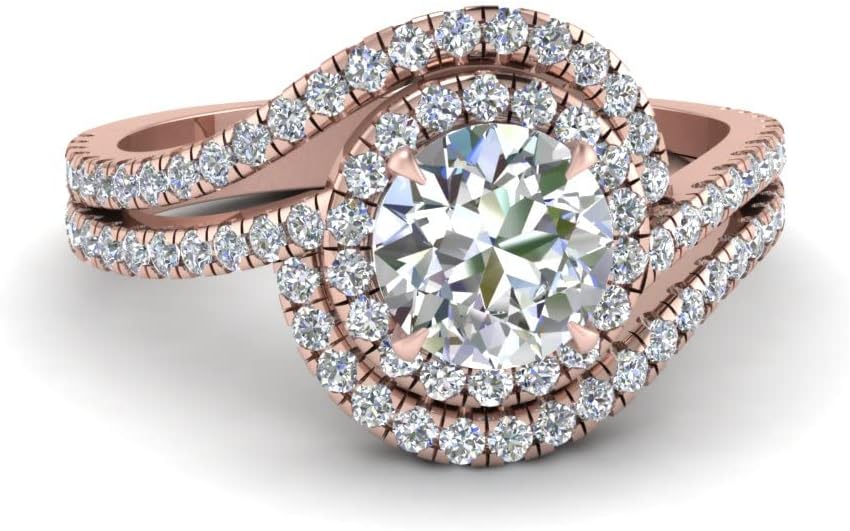 Choose Your Gemstone Swirl Round Diamond CZ Halo Ring Rose Gold Plated Round Shape Halo Engagement Rings Everyday Jewelry Wedding Jewelry Handmade Gifts for Wife US Size 4 to 12