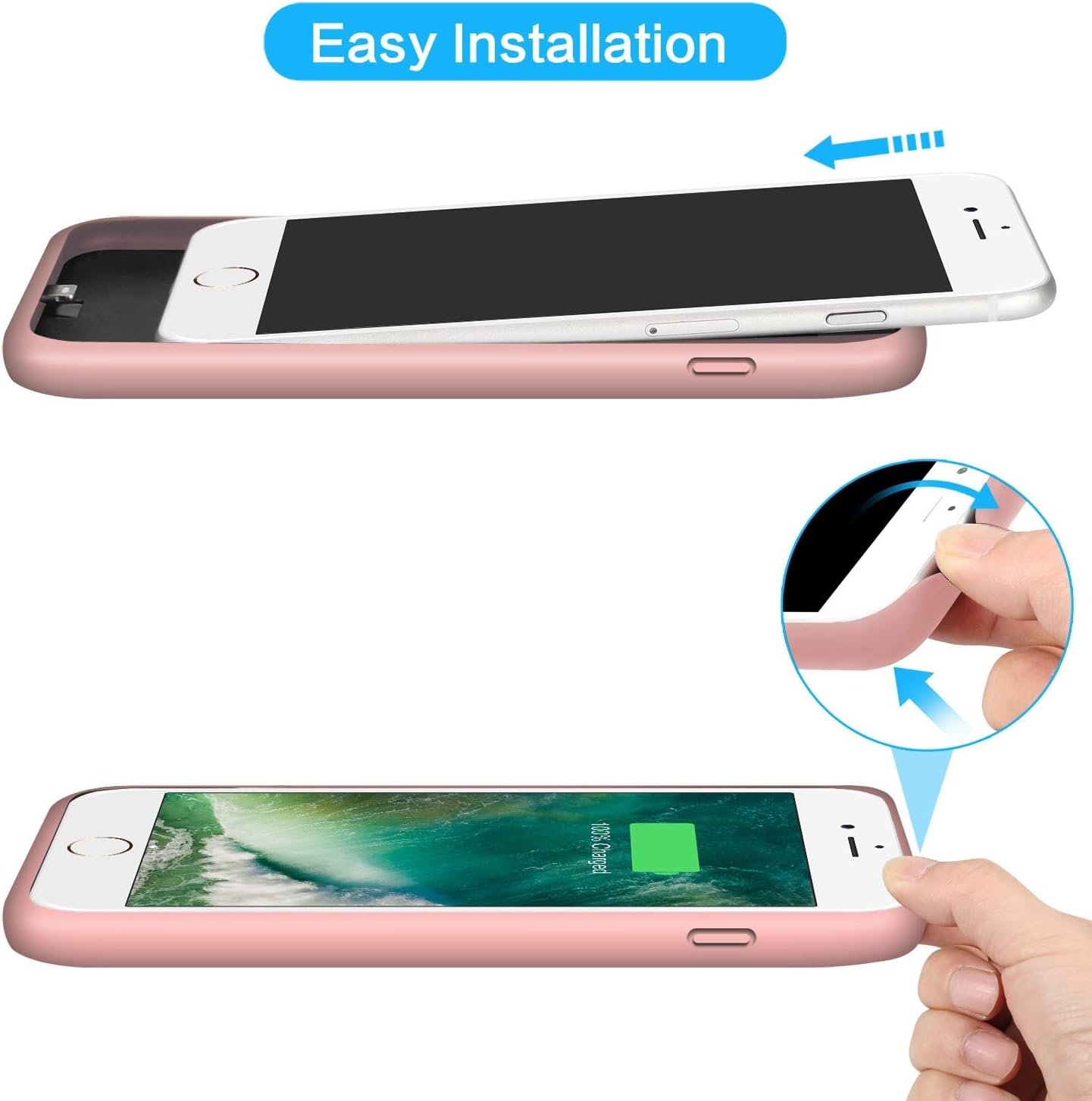 Battery Case for iPhone 6s/6/8/7/SE(2020/2022),Upgraded 6000mAh Ultra Slim Rechargeable Charging Case External Battery Pack Charger Case for iPhone 8/7/6s/6/SE(3rd and 2nd Gen)[4.7 inch]-Rose Gold