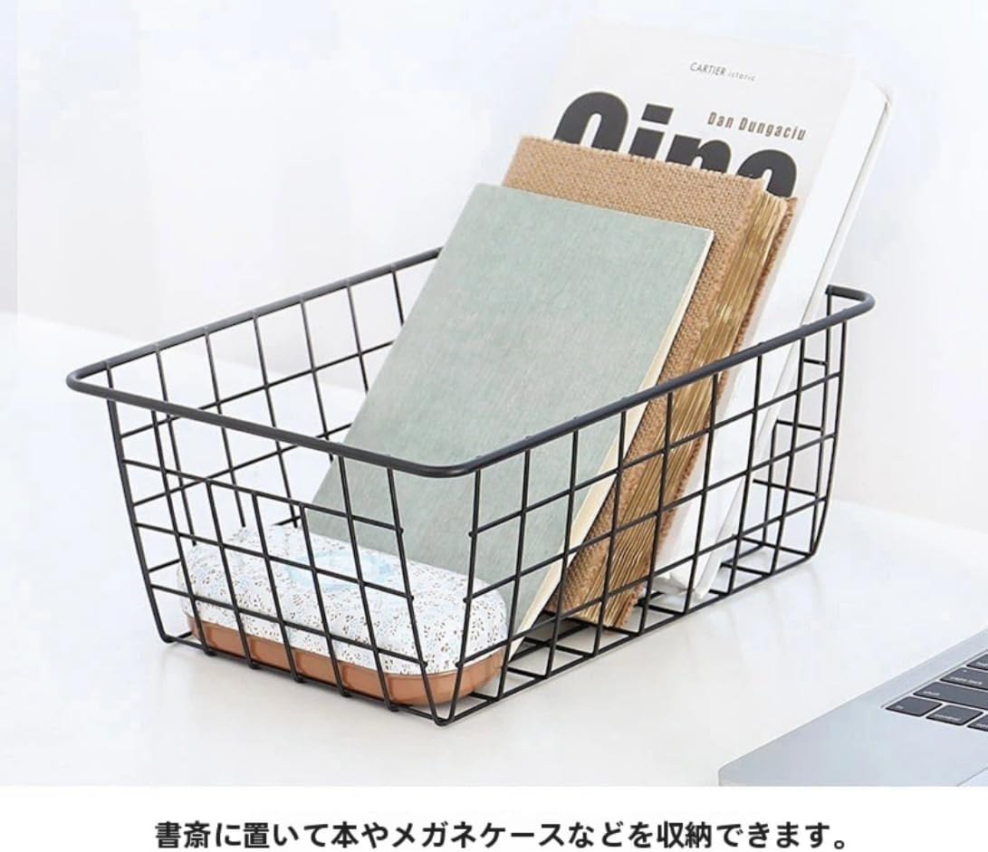 木製ハンドル付き錬鉄製収納バスケット、家庭用キッチン用スクエアフルーツ野菜化粧品デスクトップ収納バスケット (ブラック) [並行輸入