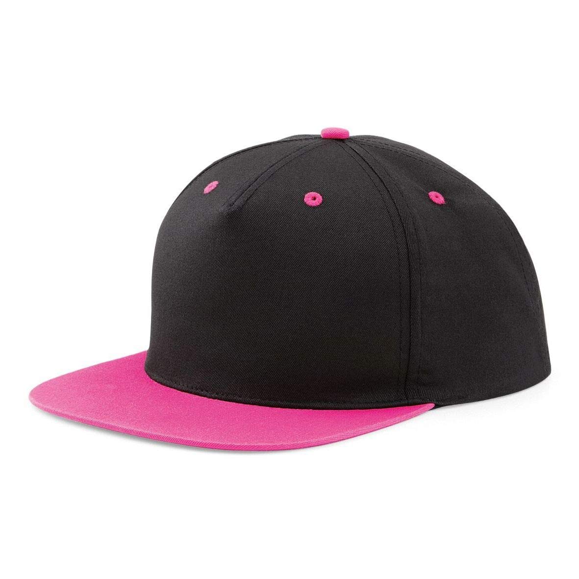 Mkr Unisex Black/Pink Snapback Flat Peak Cap Baseball Hat 5 Panel 100% Cotton