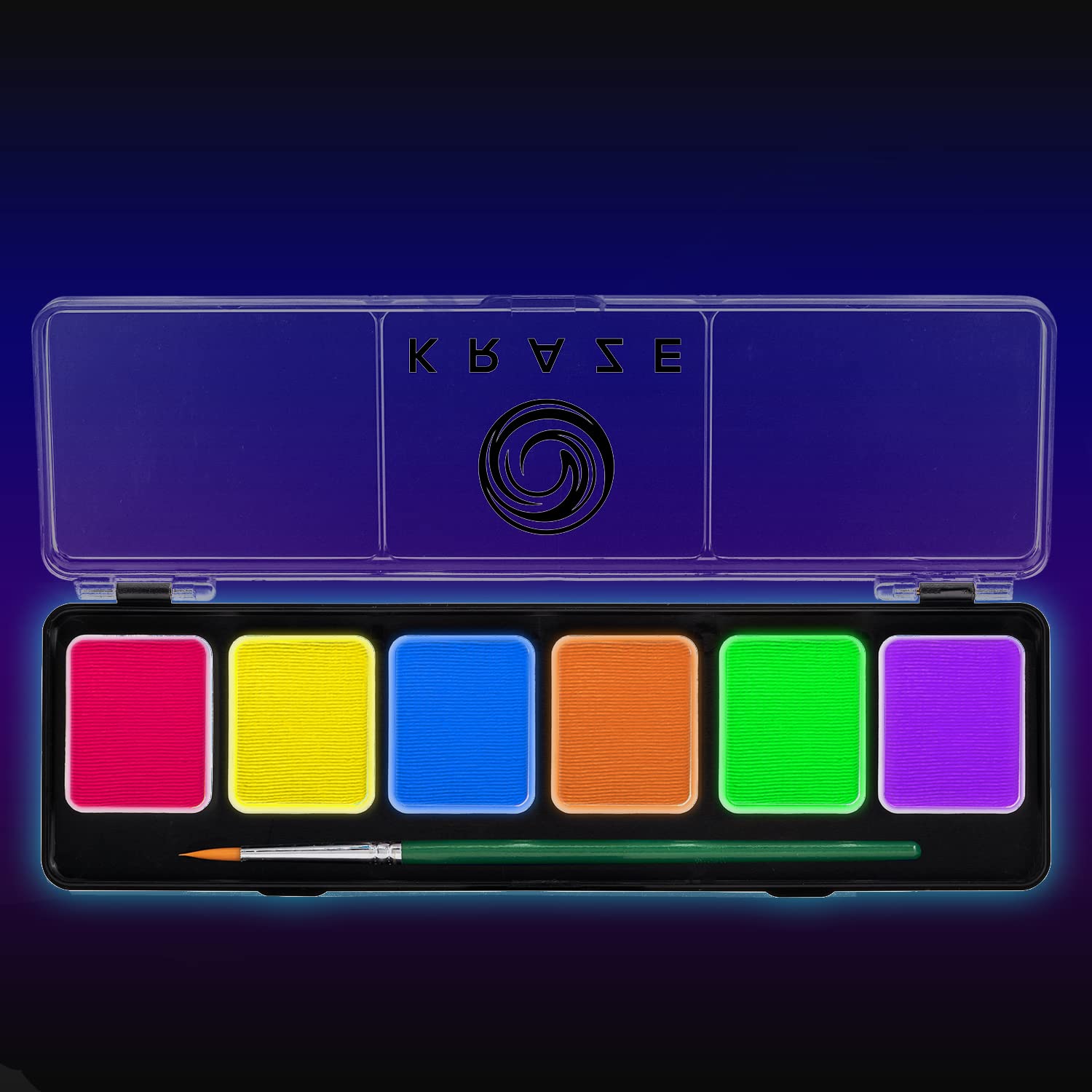 Kraze FX 6 Color Neon Face& Body Paint Palette (6 gram) with Brush - Water Activated, Professional UV Glow Blacklight Reactive Face Painting Kit, Hypoallergenic & Non-Toxic, Safe for Sensitive Skin